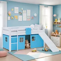 Homestyle4U Loft lova, 207.5x110x217.5 cm, balta, mėlyna
