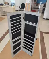 Promotions Papuošalų spintelė su veidrodžiu ir LED apšvietimu, užrakinama, pilka