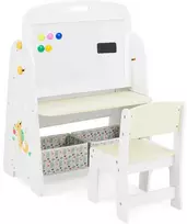 Promotions Vaikiškas stalas ir kėdžių komplektas 4-in-1 dailės molbertas ir knygų lentyna, 60x40x80 cm, balta geltona
