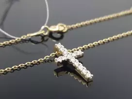 Best Diamonds Geltono aukso grandinėlė su Kryželiu ir briliantais