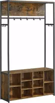 Songmics Drabužių kabykla su suoleliu ir batų laikymo vieta, 100x32x180 cm, ruda ir juoda