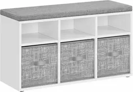 Songmics Batų suoliukas, 87x30,3x48 cm, balta, pilka