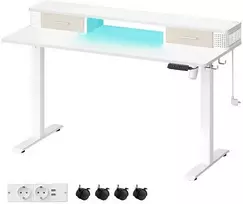 Songmics Stalas-stovimas, aukščio reguliuojamas elektrinis stalas, 140x60x72-120 cm, baltas