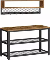 Songmics Drabužių kabykla ir batų suoliukas, 73x30x45.5 cm, ruda