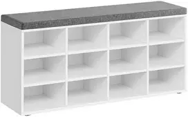 Songmics Batų suoliukas, 104x30,3x48 cm, balta, pilka