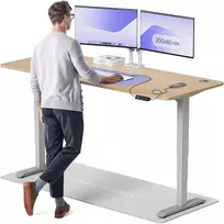Elektrinis reguliuojamo aukščio stalas Desktronic HomePro Bambukas/Pilkas, 200x80cm, Dvigubas motoras, USB ir USB-C įkrovimo lizdai
