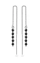 Again Jewelry Sidabriniai auskarai su grandinėle ir juodu spineliu AJKNS008