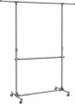 Valora Drabužių kabykla su ratukais, reguliuojamo pločio, sidabrinė/pilka, 101–165 × 49 × 113–198 cm