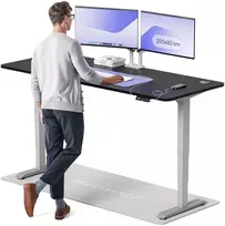 Elektrinis reguliuojamo aukščio stalas Desktronic HomePro Pilkas/Juodas, 200x80cm, Dvigubas motoras, USB ir USB-C įkrovimo lizdai
