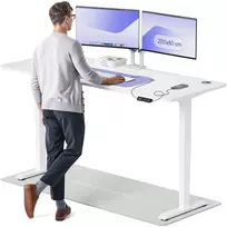 Elektrinis reguliuojamo aukščio stalas Desktronic HomePro Baltas/Baltas, 200x80cm, Dvigubas motoras, USB ir USB-C įkrovimo lizdai