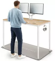 Elektrinis Reguliuojamo Aukščio Stalas Desktronic HomeMax Baltas/Bambukas, 160x80cm, Keturi varikliai, Magnetinis kabelių laikiklis
