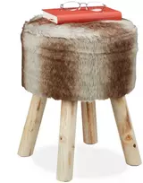 Relaxdays Pufas, apvalus dirbtinis kailis, 42x33 cm, rudas