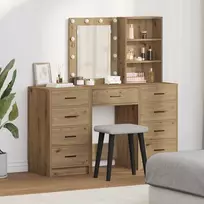 Makiažo stalas su stalčių 3 pcs Ruda Apdirbta mediena