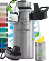 Bemaxx ACTIVE FLASK Nerūdijančio plieno gertuvė su šiaudeliu 950 ml, pilka