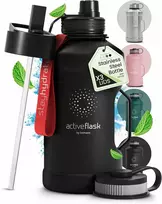 Bemaxx ACTIVE FLASK Nerūdijančio plieno gertuvė su šiaudeliu 2200 ml, juoda