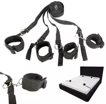 BDSM antrankiai su lovos diržais - reguliuojami juodi rinkiniai poroms