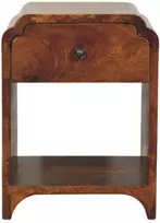 Artisan Furniture Kompaktiškas Newton mango medienos naktinis staliukas su stalčiumi ir atvira lentyna, kaštono atspalvio