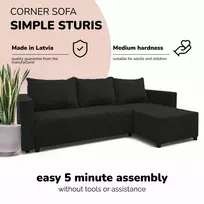 Meb Podrez Kampinė išskleidžiama sofa lova su patalynės dėže „Simple Sturis“, „Podrez“, grafito spalvos