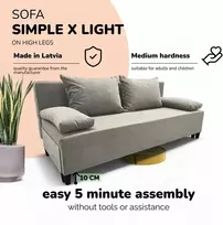 Meb Podrez Dvivietis išskleidžiamas sofa Simple X Light, be porankių, Podrez,, šviesiai pilka