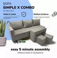 Meb Podrez Dvivietis išskleidžiamas sofa su staliuku ir pufais Simple X Combo,, Podrez,, šviesiai pilka