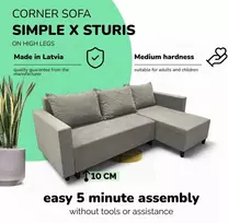 Meb Podrez Kampinė išskleidžiama sofa lova su patalynės dėže Simple X Sturis,, Podrez,, šviesiai pilkos spalvos