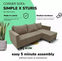 Meb Podrez Kampinė išskleidžiama sofa lova su patalynės dėže Simple X Sturis,, Podrez,, smėlio spalvos