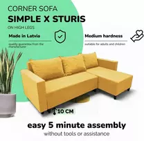 Meb Podrez Kampinė išskleidžiama sofa lova su patalynės dėže Simple X Sturis,, Podrez,, geltonos spalvos