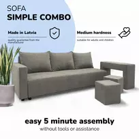 Meb Podrez Dvivietis išskleidžiamas sofa su staliuku ir pufais „Simple Combo“, „Podrez“, šviesiai pilka