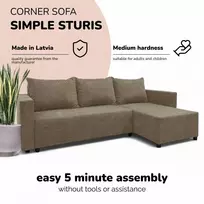 Meb Podrez Kampinė išskleidžiama sofa lova su patalynės dėže „Simple Sturis“, „Podrez“, smėlio spalvos