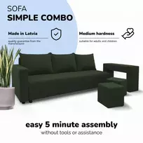 Meb Podrez Dvivietis išskleidžiamas sofa su staliuku ir pufais „Simple Combo“, „Podrez“, turkio-žalia