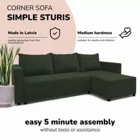 Meb Podrez Kampinė išskleidžiama sofa lova su patalynės dėže „Simple Sturis“, „Podrez“, turkio-žalios spalvos