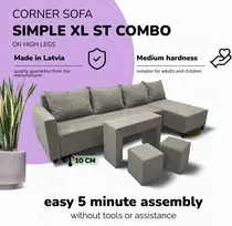Meb Podrez Didelis kampinis sofos komplektas su staliuku ir pufais Simple XL St Combo, Šviesiai pilka