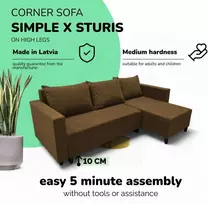 Meb Podrez Kampinė išskleidžiama sofa lova su patalynės dėže Simple X Sturis,, Podrez,, rudos spalvos