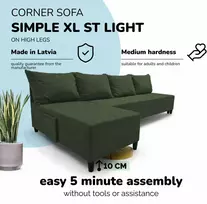 Meb Podrez Didelis kampinis sofos lovos komplektas be porankių Simple XL St Light Turkiu žalia