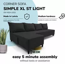 Meb Podrez Didelis kampinis sofos lovos komplektas be porankių Simple XL St Light Grafito