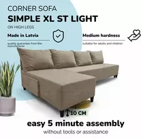 Meb Podrez Didelis kampinis sofos lovos komplektas be porankių Simple XL St Light Smėlio spalvos
