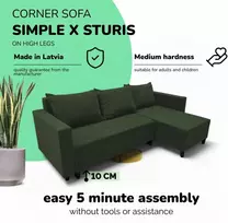 Meb Podrez Kampinė išskleidžiama sofa lova su patalynės dėže Simple X Sturis,, Podrez,, turkio-žalios spalvos