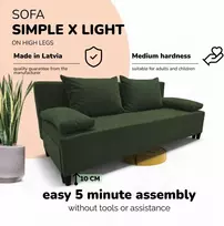 Meb Podrez Dvivietis išskleidžiamas sofa Simple X Light, be porankių, Podrez,, turkio žalia
