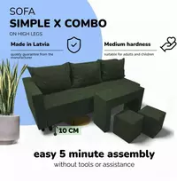 Meb Podrez Dvivietis išskleidžiamas sofa su staliuku ir pufais Simple X Combo,, Podrez,, turkio-žalia