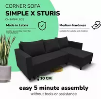 Meb Podrez Kampinė išskleidžiama sofa lova su patalynės dėže Simple X Sturis,, Podrez,, grafito spalvos