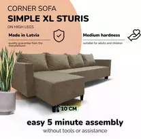 Meb Podrez Klasikinis didelis kampinis sofos komplektas Simple XL Sturis, Smėlio spalvos