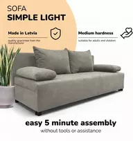Meb Podrez Dvivietis išskleidžiamas sofa „Simple Light“ be porankių, „Podrez“, šviesiai pilka