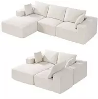 Vevor Modulinis kampinis sofa su gultu ir pagalve smėlio spalvos