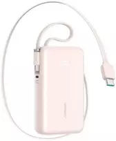 Joyroom JR-PR2L 10000mAh 35W išorinė baterija su integruotu ištraukiamu USB-C laidu ir USB-C virvele - Rožinė