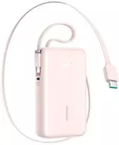 Joyroom JR-PR2L 10000mAh 35W išorinė baterija su integruotu ištraukiamu USB-C laidu ir „Lightning“ laidu ant virvelės - Rožinė