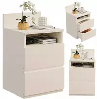 Rebiko Naktinis staliukas, svetainės stalas, 2 stalčiai, loft stiliaus, baltas, modernus, 40 cm