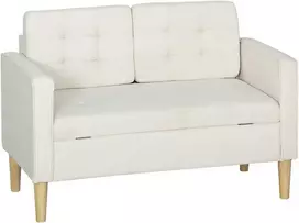 Aosom Dviejų vietų sofa, 117x62x78 cm, kreminė balta, su daiktadėže