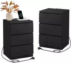 Songmics Naktinis staliukas 2 vnt. su 2 USB jungtimis, juodas