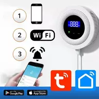 Išmanus dujų sprogimo rizikos detektorius RTOOLS (Tuya / Smart Life, LCD, 90 db signalas)