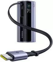 LiPo išorinis akumuliatorius (Powerbank) 10000mAh 100W, su įmontuotu USB-C kabeliu, USB-A, USB-C pilkas EnerGeek GR11 BASEUS